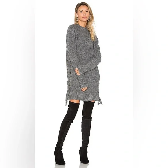 Lovers + Friends | Gray Sweater Dress Lace-up Side Ties - Picture 3 of 9